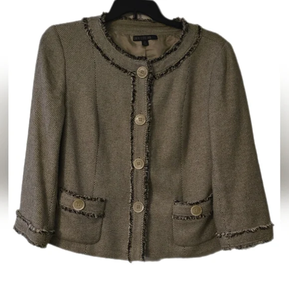 😍Lafayette 148 NY Women Career Beige/Brown Cotton Blend Tweed Blazer Sz 14 - Picture 1 of 4